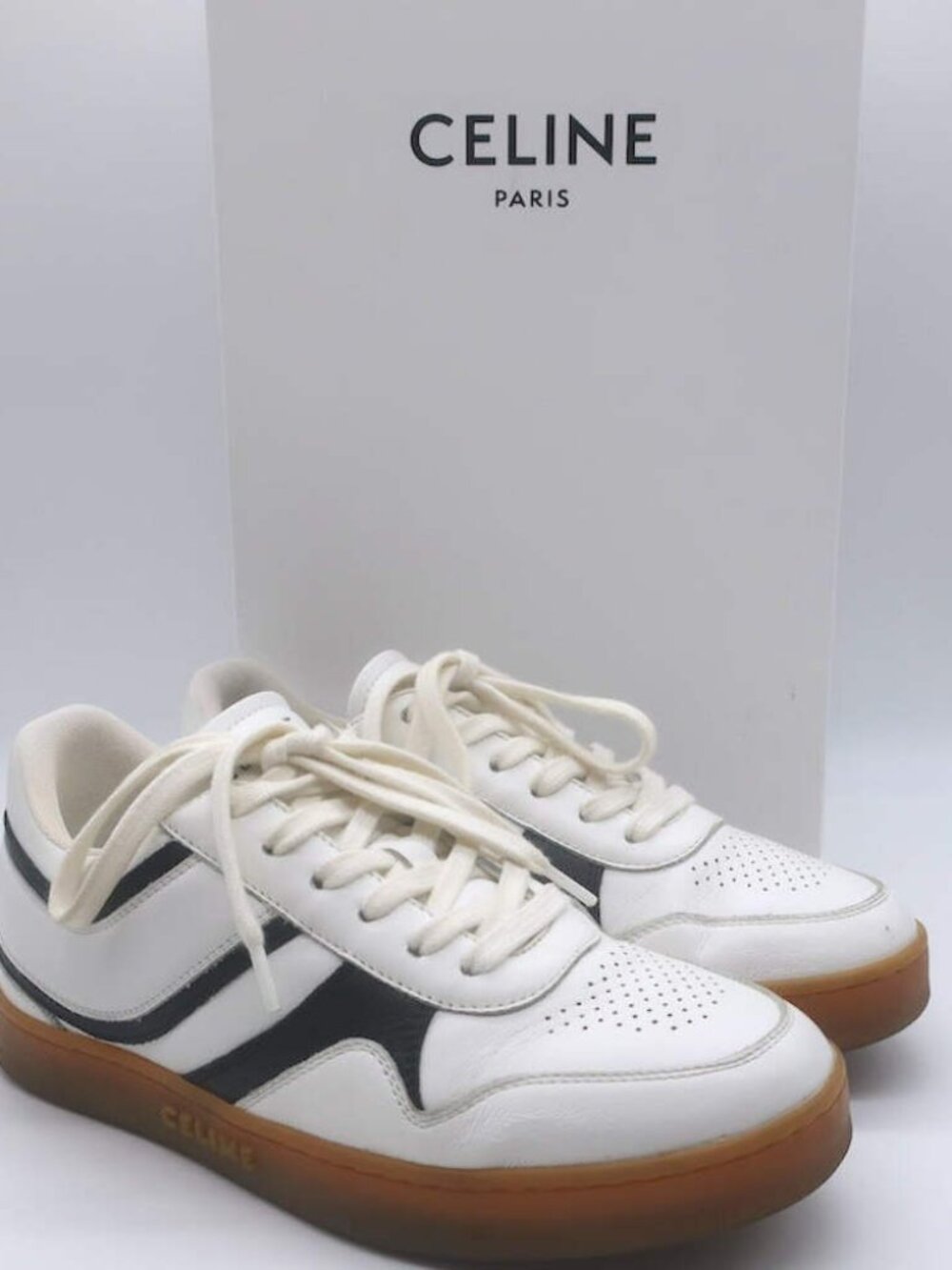 Celine CT-10 Low Top Sneakers White & Black Leather Size 36